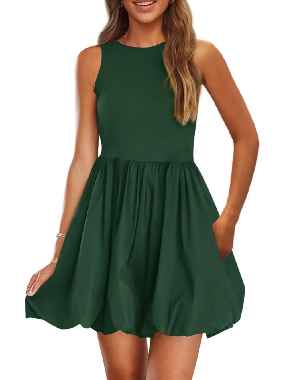 Women's Dark Green Casual Sleeveless Tank Crew Neck Short Cocktail Mini Dress